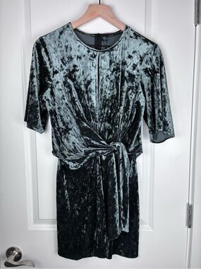 Zara Crushed Velvet Mini Dress Keyhole Neck Draped Knot Size Small